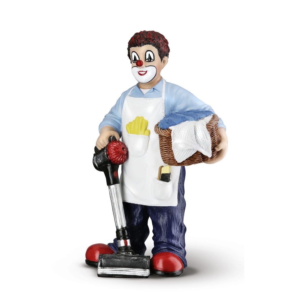 Gildeclown Figur Saubermann mit Staubsauger, Wäschekorb und Gummihandschuhen